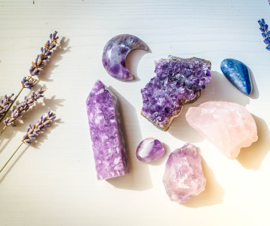 Healing Crystals on Brown Background