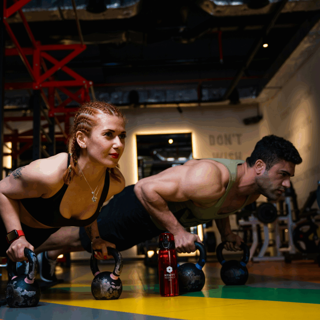 Man and woman working out